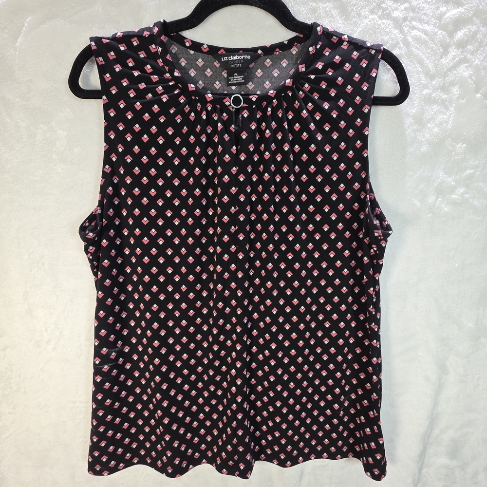Womens Liz Claiborne Black Sleeveless Blouse Shirt With Pink Accents